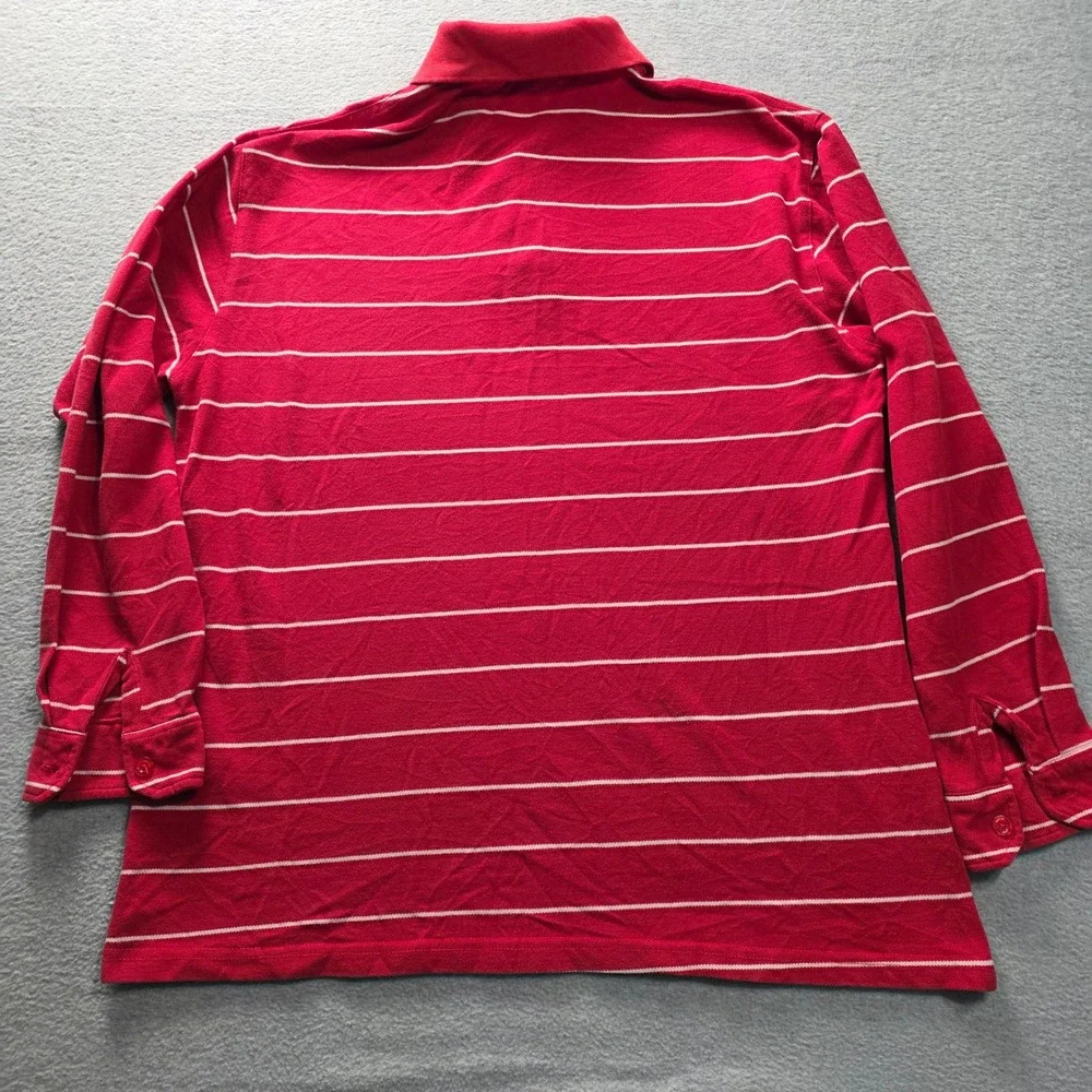 Ralph Lauren Mens XXL Long Sleeve Polo Shirt Red White Striped Pique Cotton‎